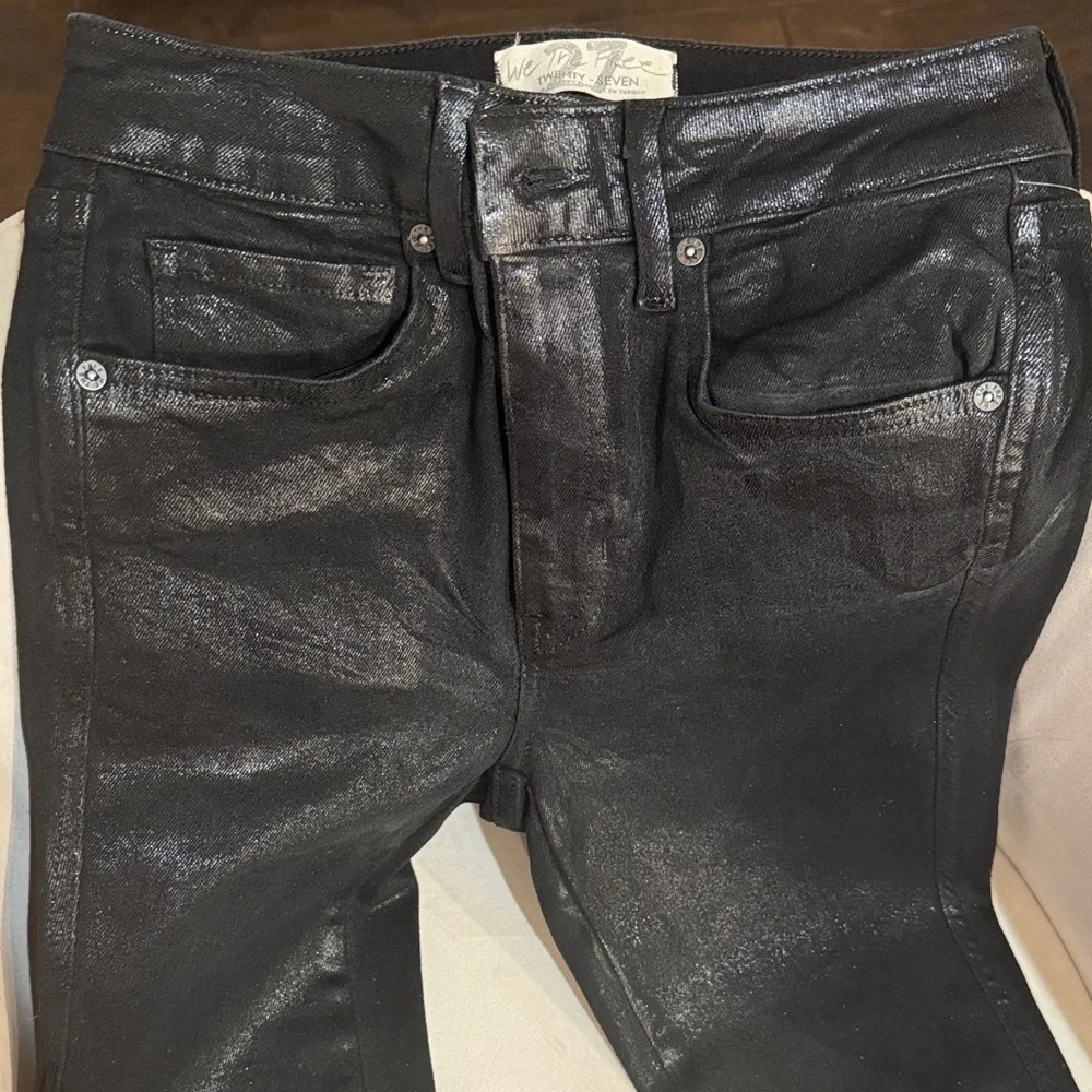 NWOT We The Free High Rise Coated Shimmering Black Denim